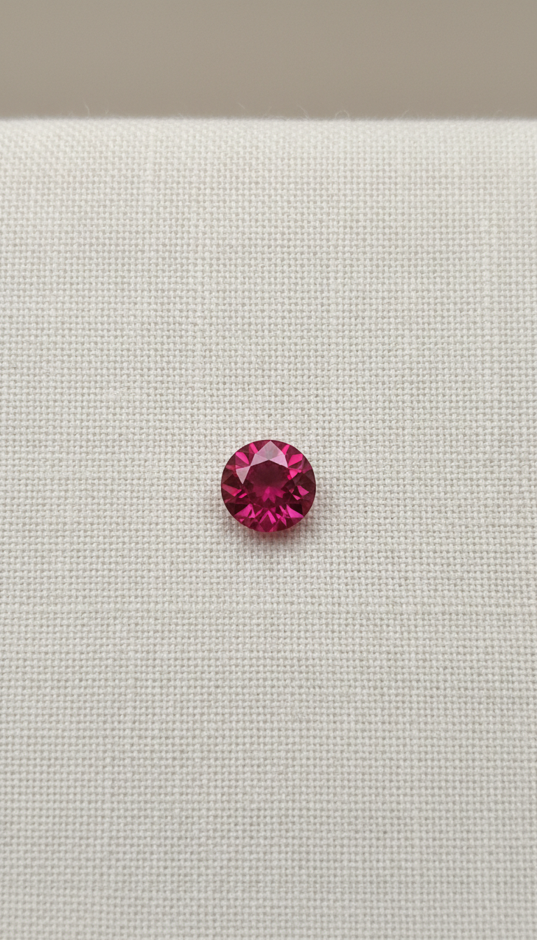 Round brilliant ruby with authenticity note
