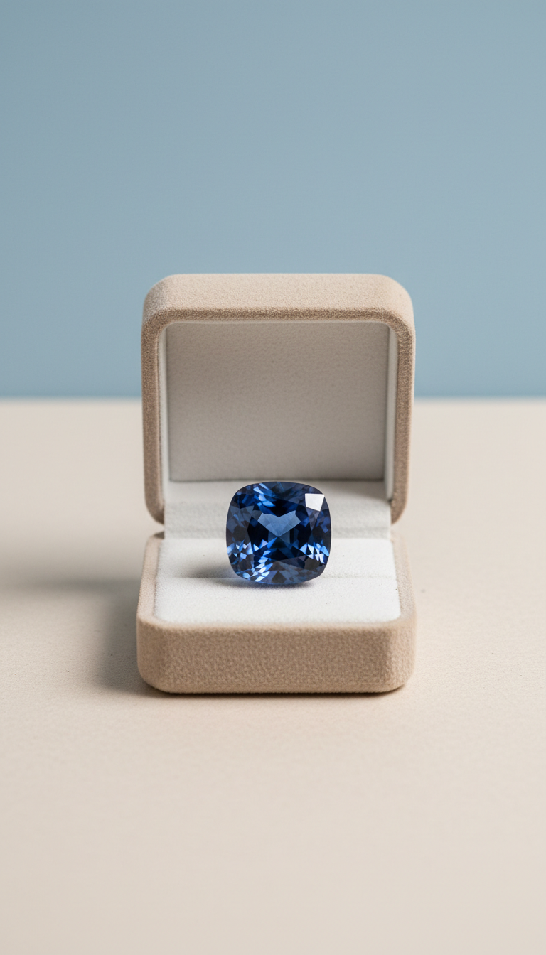 Blue sapphire in frosted linen velvet