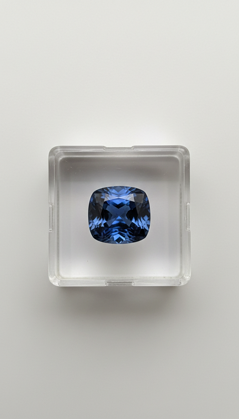 Royal Blue Sapphire in Display Case