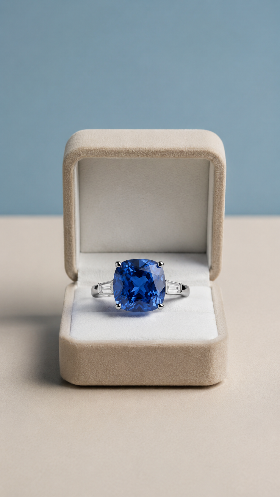 Cushion Cut Sapphire Silver Ring