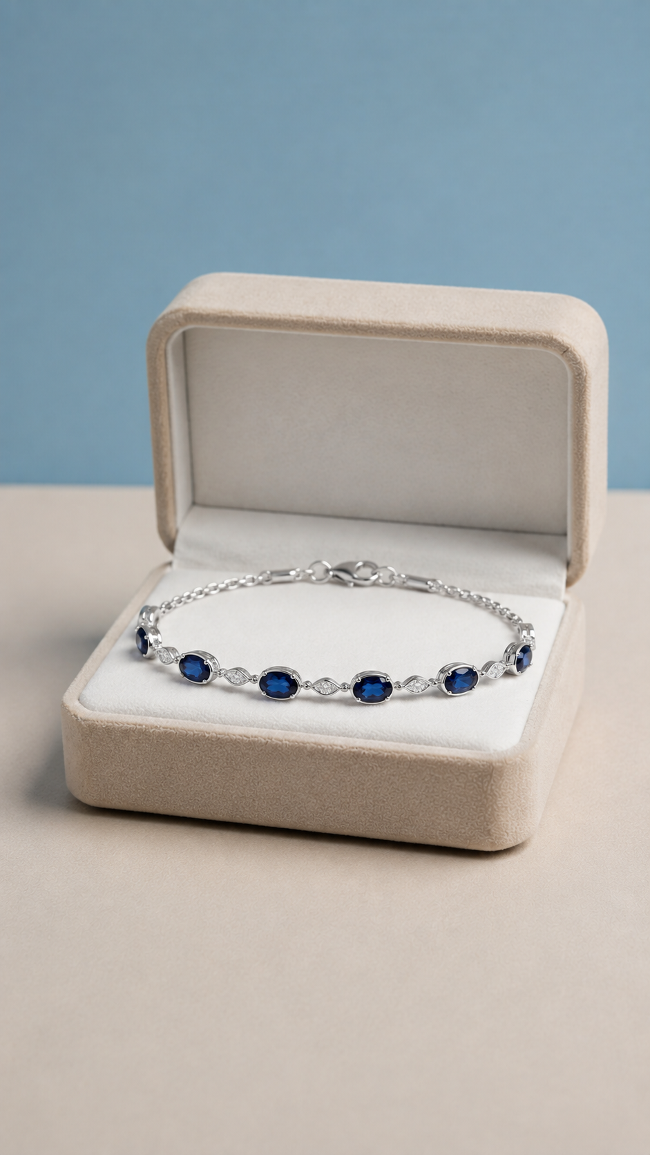 Blue Sapphire Silver Tennis Bracelet