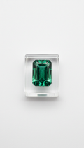 Emerald Cut Colombian Emerald with Acrylic Riser