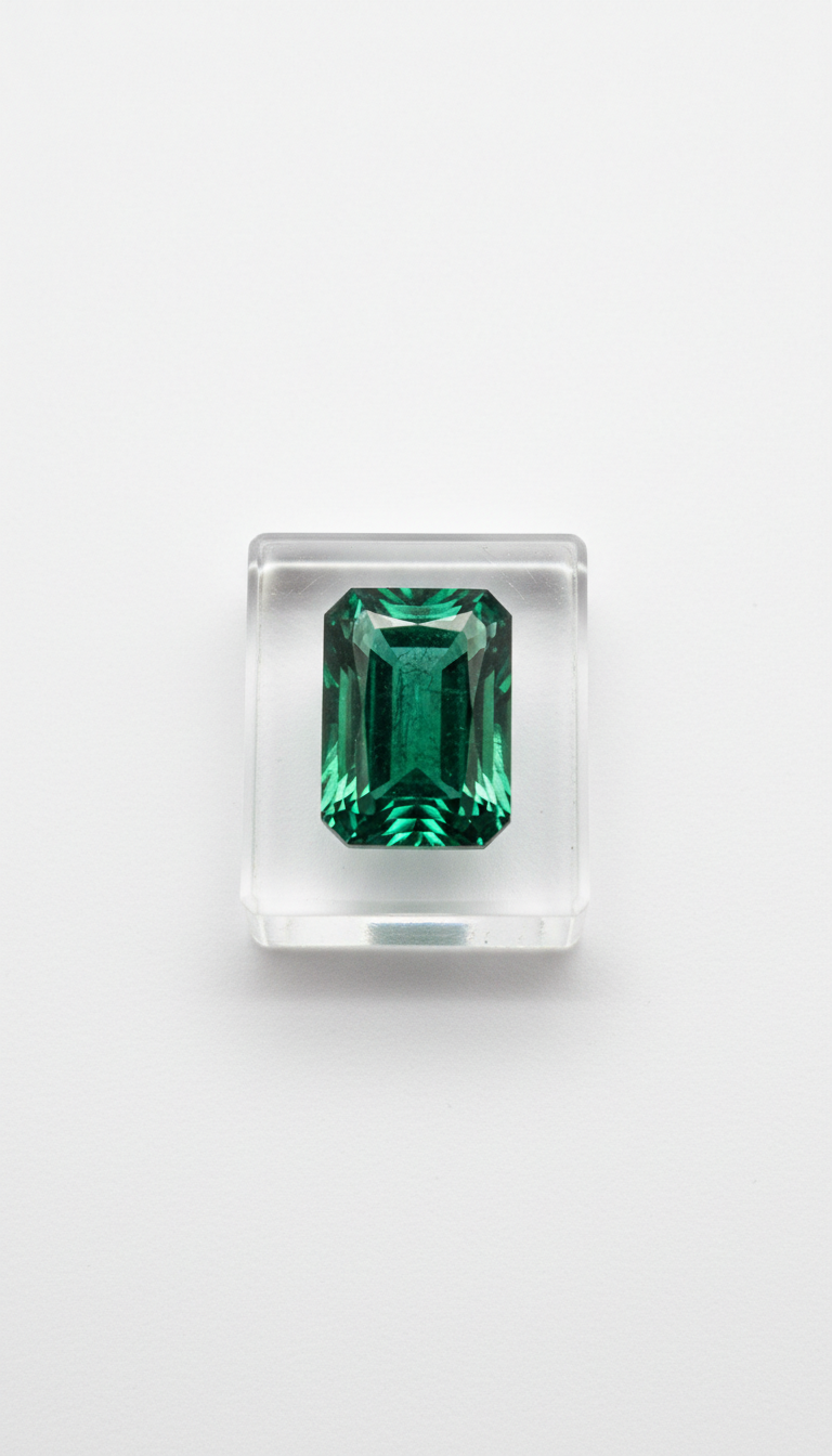 Emerald Cut Colombian Emerald with Acrylic Riser