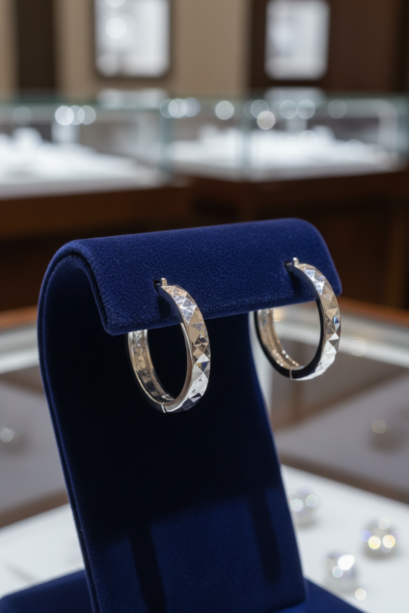 Diamond Cut Silver Hoop Earrings