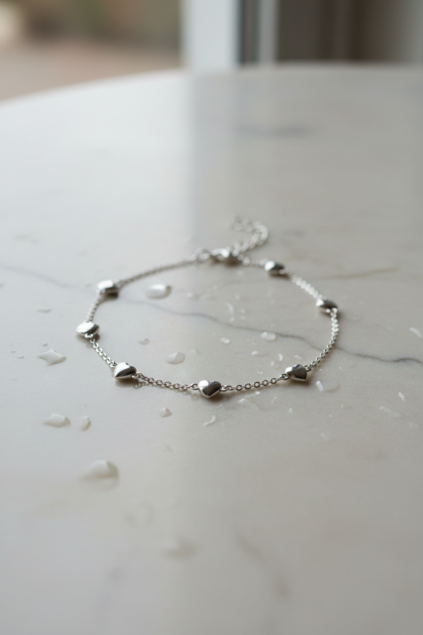 Silver Heart Charm Chain Anklet