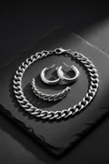 Silver Bold Chain Three-Piece Jewelry Set