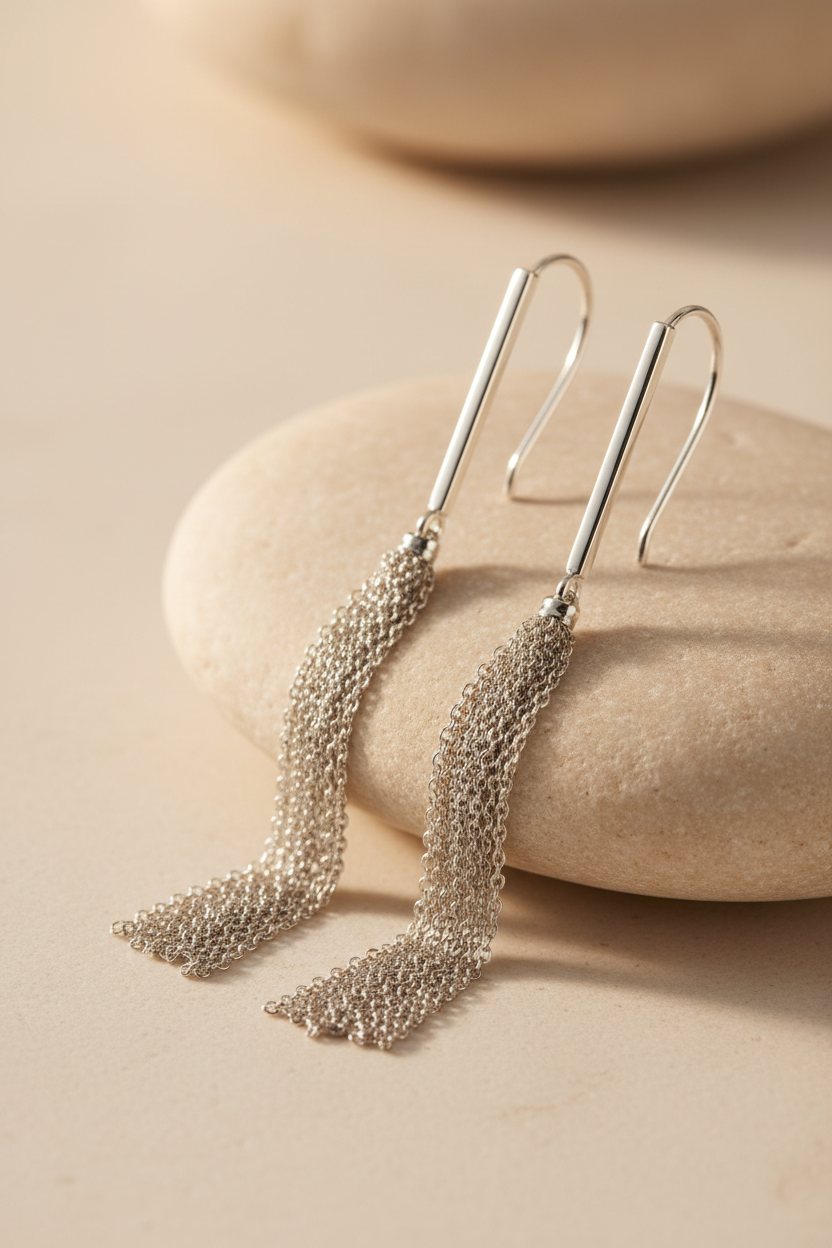 Silver Chain Tassel Threader Earrings