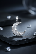Silver Crescent Moon Pavé Pendant