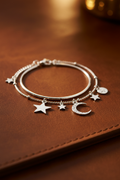 Silver Star & Moon Layered Anklet