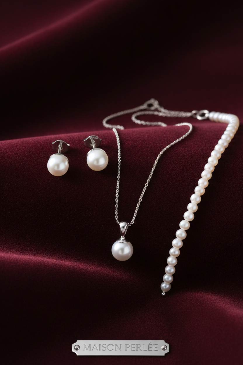 Silver Freshwater Pearl Three-Piece Jewelry Set