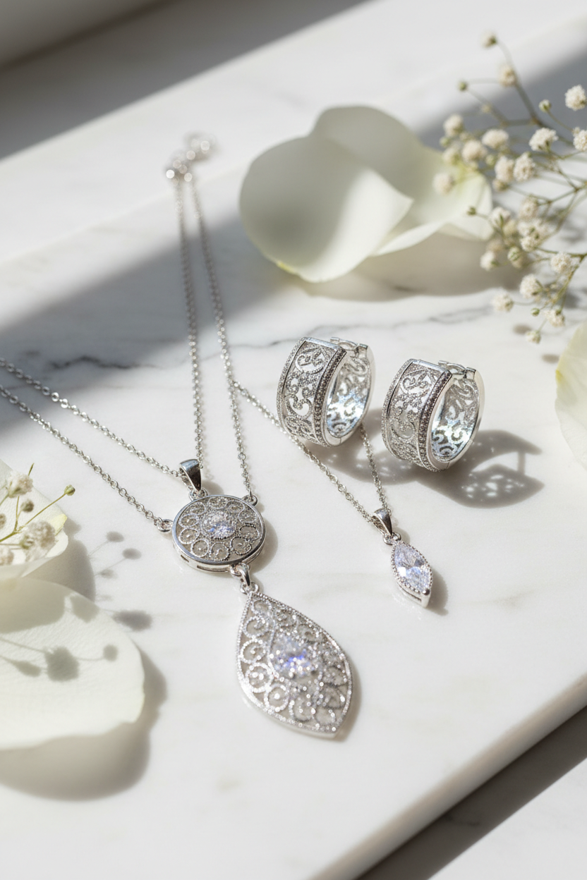 Silver Filigree Bridal Jewelry Set