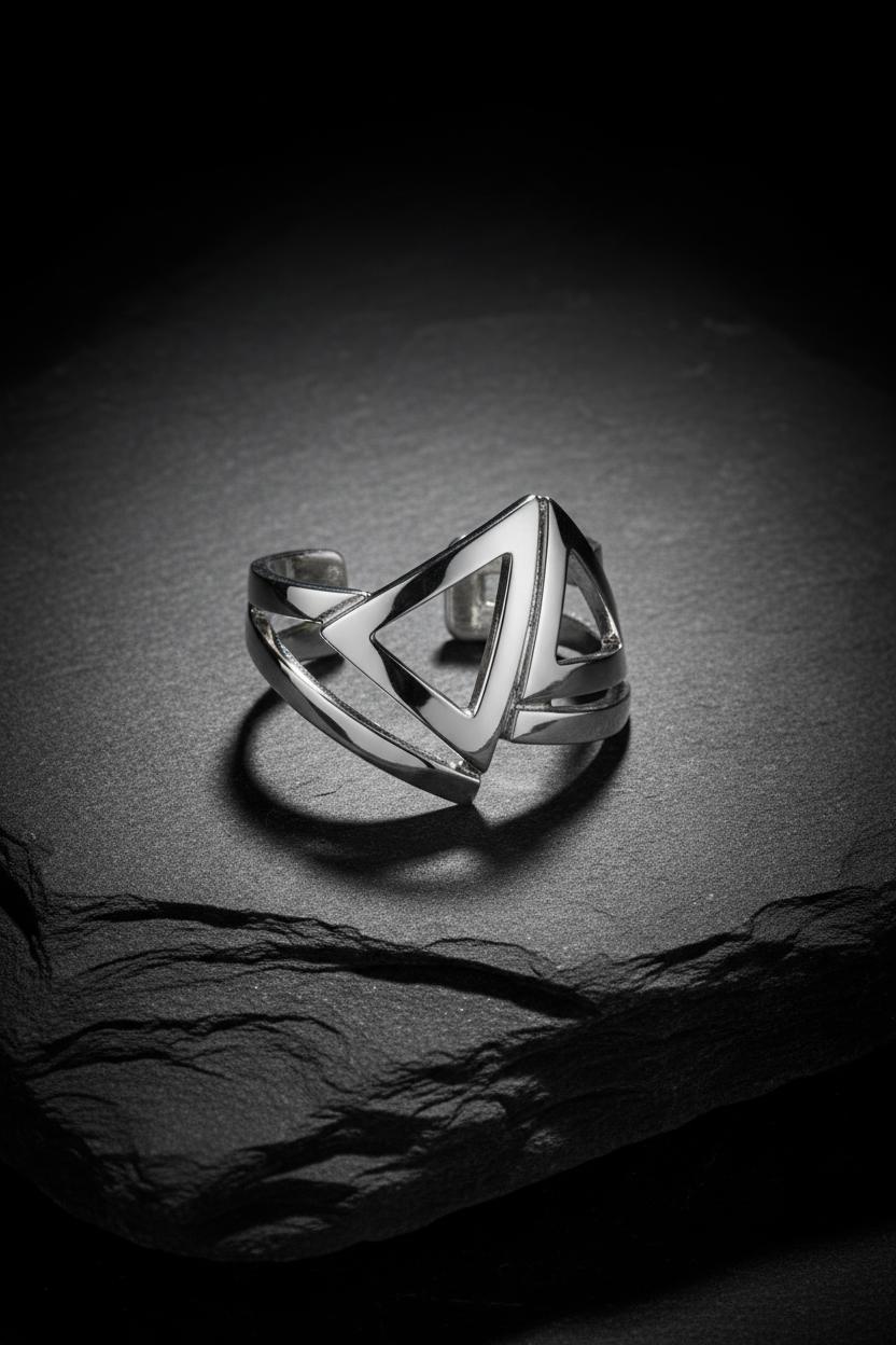 Sculptural Geometric Silver Ear Cuff